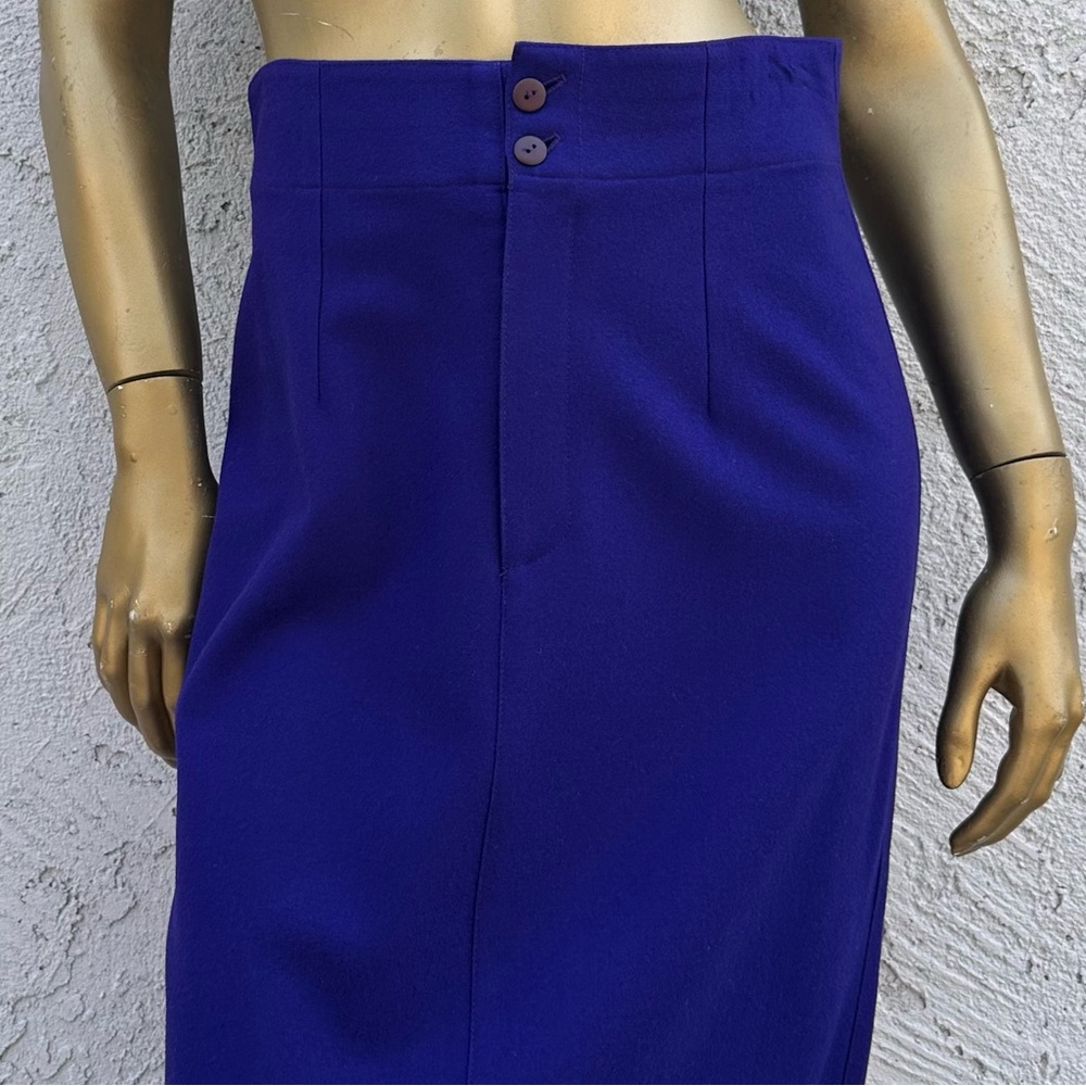 Vintage Benetton wool & poly High-waisted Royal Purple Midi length pencil Skirt - Picture 4 of 7